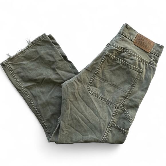 Schmidt Workwear Pants Green Moss Canvas Denim Carpenter Distressed 32 x 30 - Picture 1 of 9
